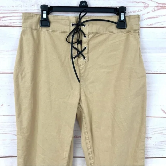 Asos Design Y2K Lace Up Detail Retro High Rise Flare Pants in Beige Stone - Picture 2 of 13